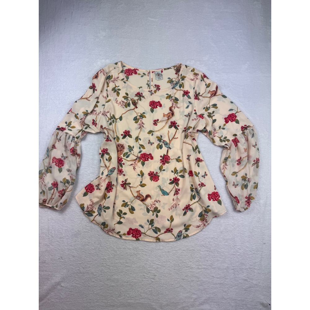 Disney LC Lauren Conrad Woodland Floral Blouse XXL Squirrel Owl Balloon Sleeve